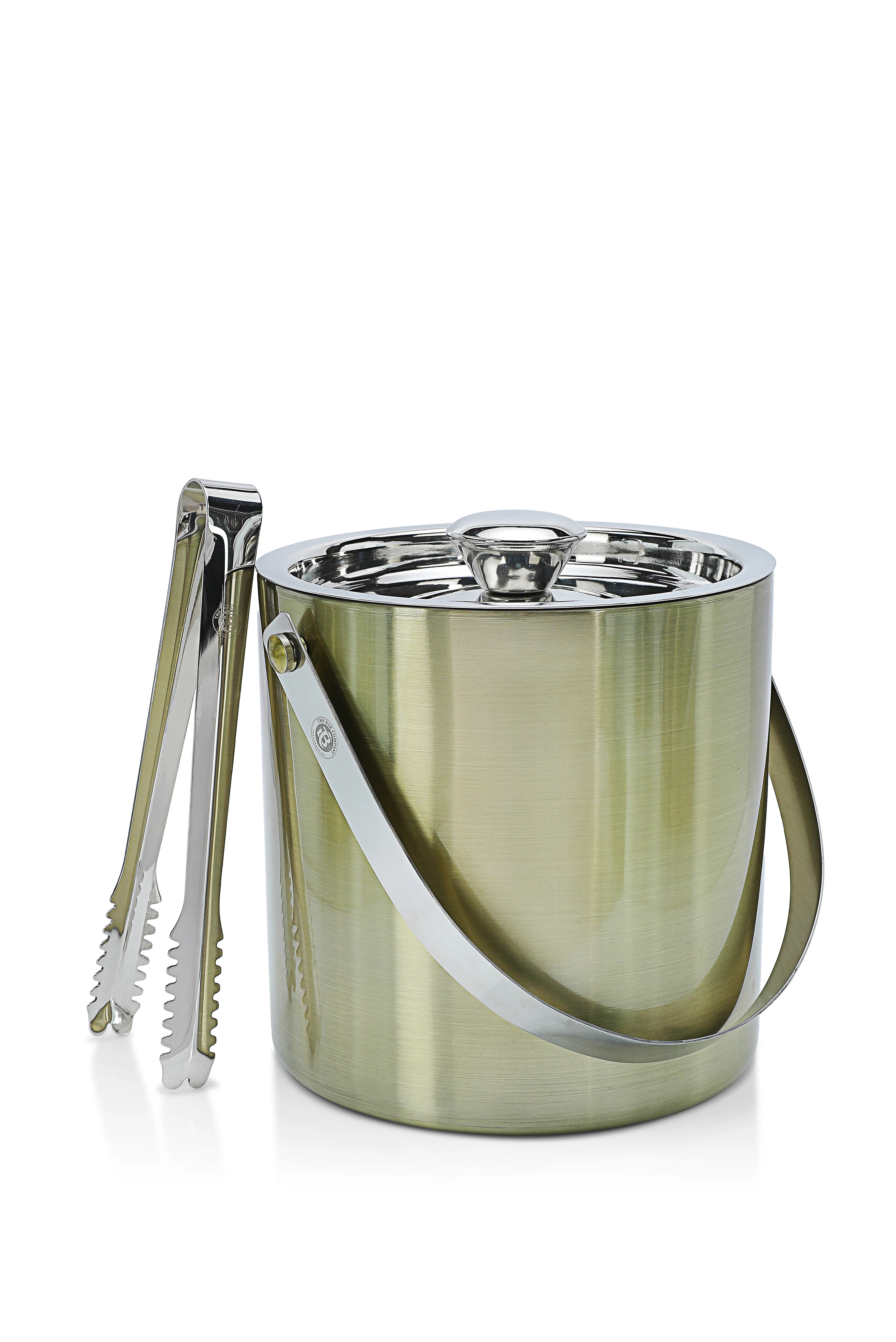 Heritage Finish Double Wall Ice Bucket Mirror Polished with Golden Handle