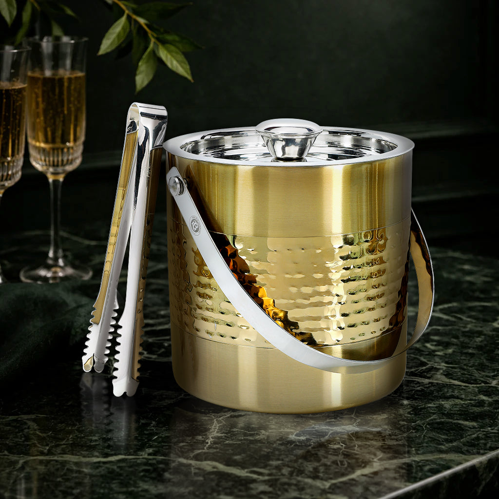 BarElite Hammered Stainless Steel with Gold Detail & Tong