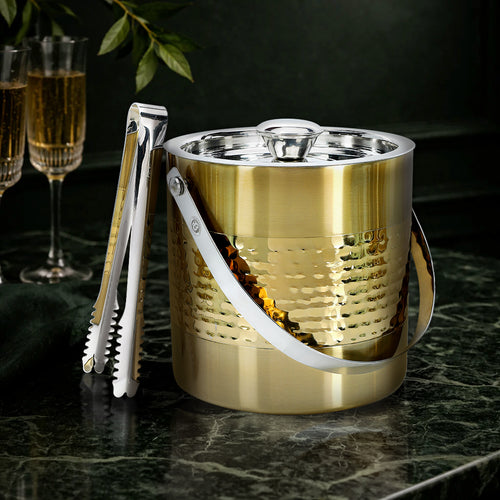 BarElite Hammered Stainless Steel with Gold Detail & Tong