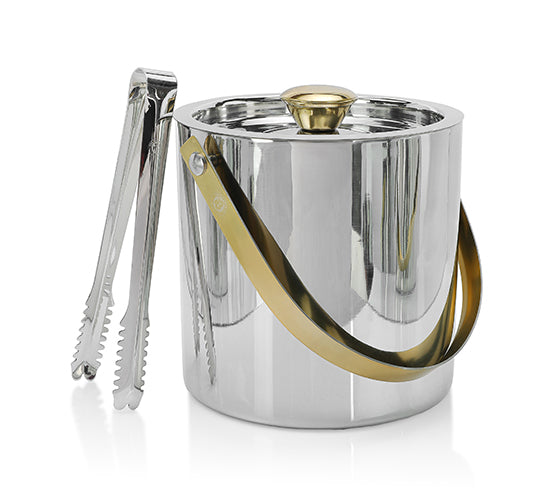 Double Wall Ice Bucket Mirror Polished with Golden Handle