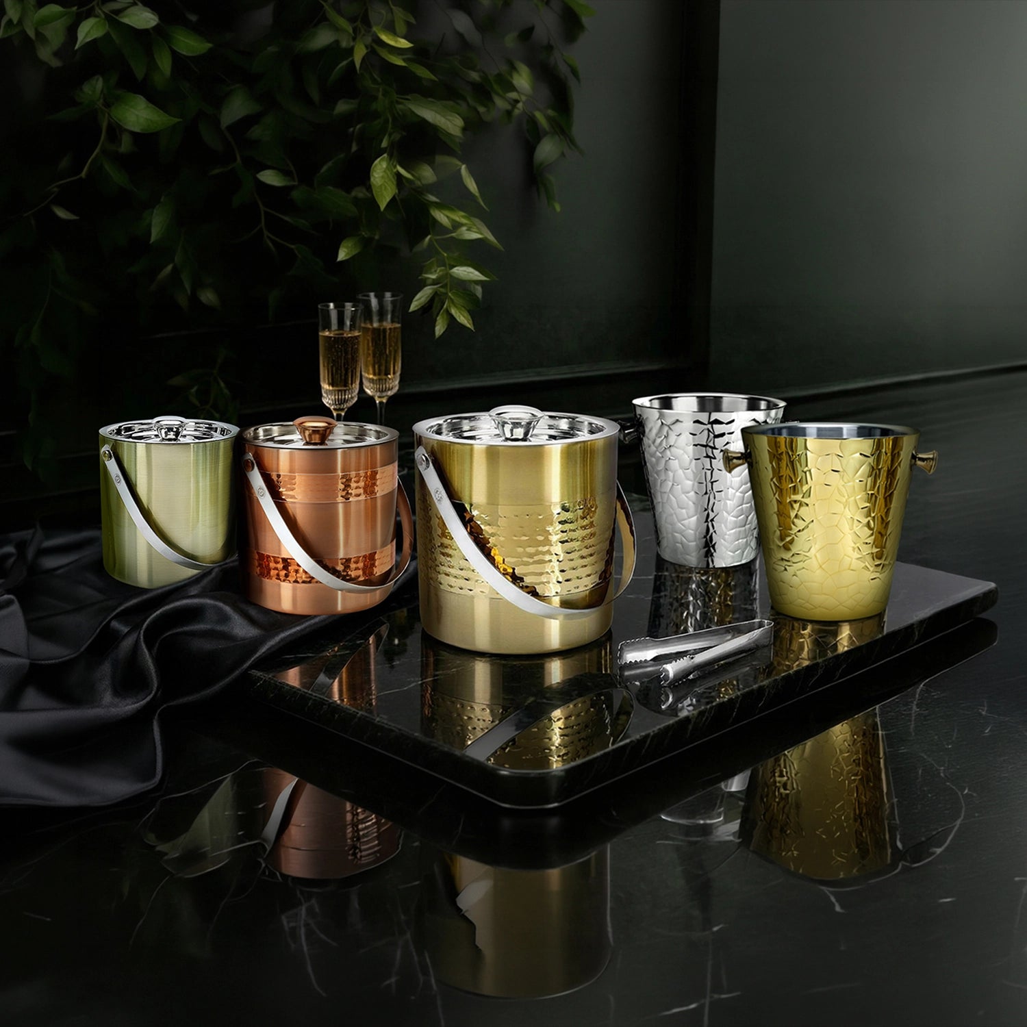 Hammered Metal Ice Bucket with Ice Scoop - The Bar  Company 